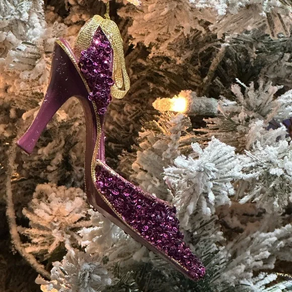 High Heel ornament Beaded Sparkle Sequins Holiday Christmas merlot wine Hallmark - Picture 8 of 14